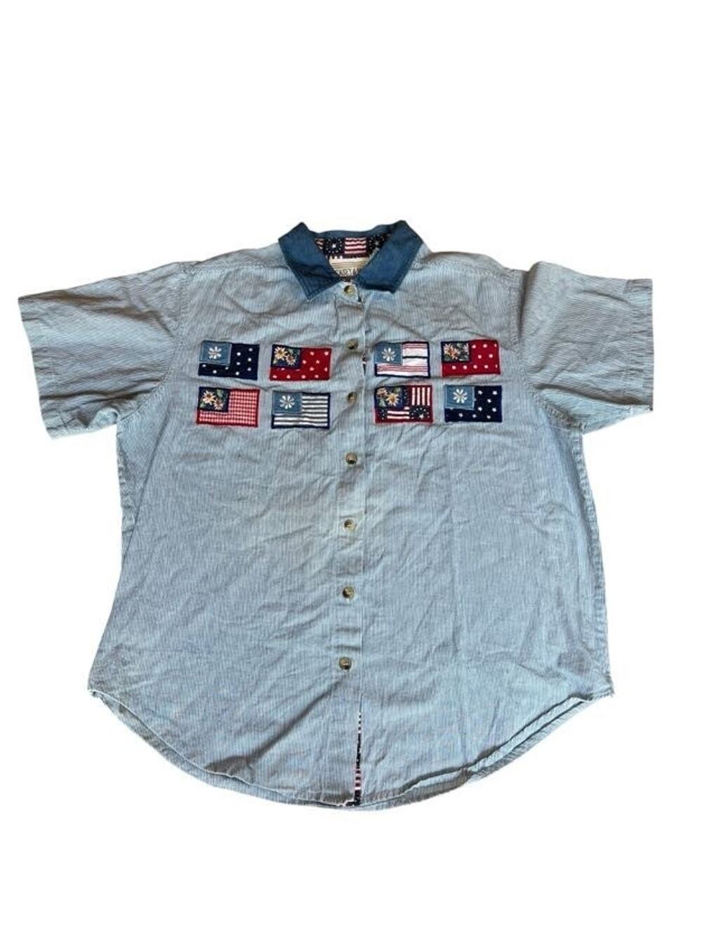 Casey & Max Women's Appliques Blouse Cottage Striped USA Flag Print Size Large - Picture 1 of 8